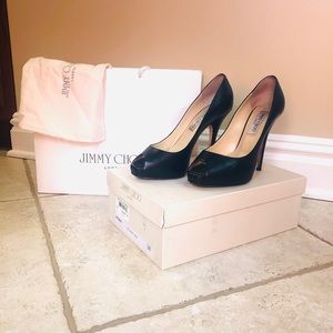 Jimmy Choo size 38 black peep toe heels